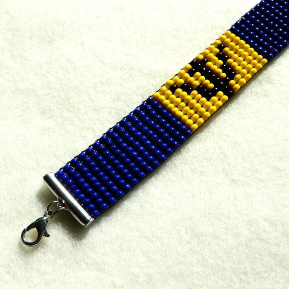 Barbados flag bead bracelet, handmade, adjustable length - Picture 3 of 7